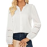 GRACE KARIN Women Dressy Casual Tops,Long Sleeve Button Down Ruffle Blouse,Work V Neck Shirt Summer Spring Business Outfit