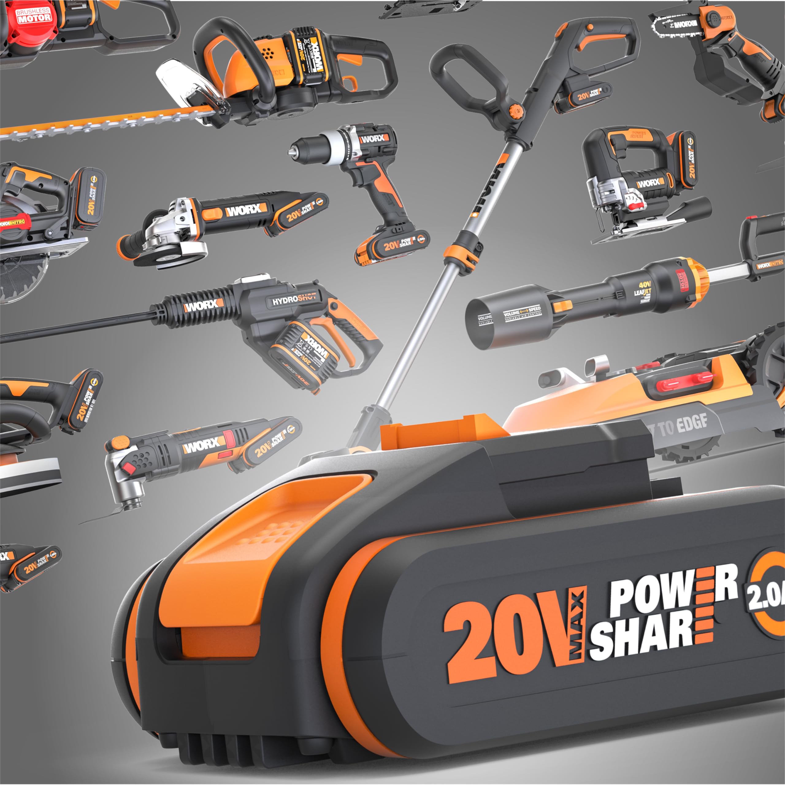 WORX WA3639 Original PowerShare Akku 20V - 2000mAh Li-Ion, wiederaufladbarer - kompakter Akku mit höher Sicherheit & längerer Laufzeit - mit LED-Ladestandanzeige - kompatibel für alle WORX Geräte 2
