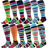 Shyyween 12 Pairs Men Dress Compression Socks Men's Knee Long Light Socks 8-15 mmHg Graduated Support Father's Day Gift