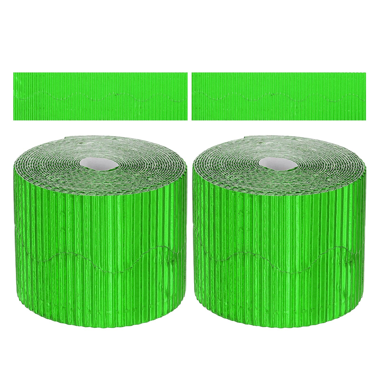 PATIKIL 3.9inch x 78.7ft Bulletin Board Border, Scalloped Trim Paper Corrugated Decorate Border for Locker Classroom Decor Black White Cork Poster Boards, Metallic Green (1.3mm)