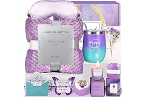 MOVOLIVI Mothers Day Gifts for Mom, 12 PCS Lavender Relaxing Spa Self Care Box Get Well Soon Gifts Baskets, Birthday Valentines Day Christmas Unique Gifts for Women, Wife, Girlfriend, Friends, Her (Purple)
