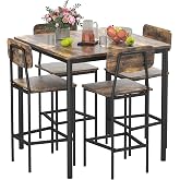 TJYGO Kitchen Table and Chairs of 4, 5 Piece Dining Table Set, Sturdy Industrial Space Saving Dinette Set for Pub, Family Dinners, Apartment, Rustic Brown