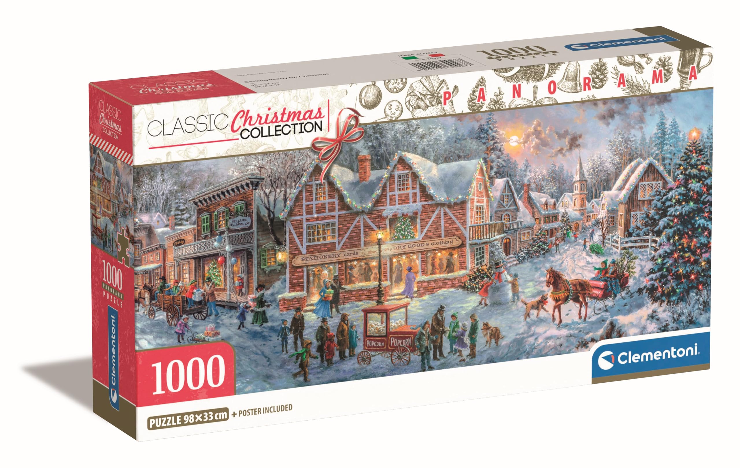 Clementoni Jigsaw Puzzle Panorama Getting Ready For Christmas 1000 Pieces - Compact Box, Poster Included, Puzzle For Adults 14-99 Years, Gift For Men/Women, Made In Italy, 39927