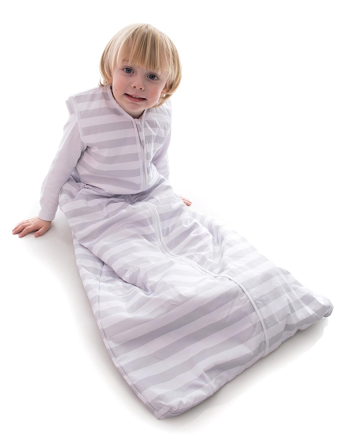 Snoozebag Grey Stripe 100 Cotton 2.5 Tog Unisex Nursery Front Zip Baby