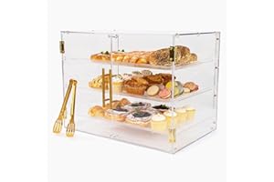 PASTREEBOX & CO.™ - Countertop Bakery Display Case - Pastry Display Case Countertop - Dessert Display Case - Commercial - Bread Display Case - Display Case for Baked Goods - Self-Serve - Golden Tong