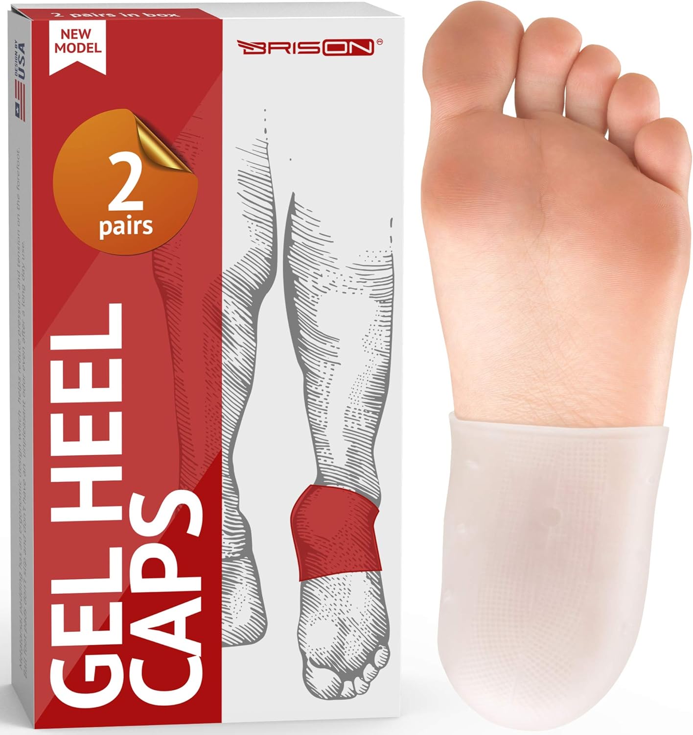Gel Heel Cups for Men Women - Reusable Soft Silicone Heel Cushion Sleeve Protectors - Foot Care Socks Reduce Pain from Plantar Fasciitis Achilles Tendonitis - 2 Pairs: Health & Personal Care