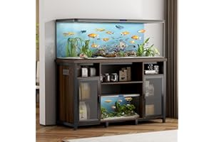 PIPLEO 55-75 Gallon Fish Tank Stand, Aquarium Stand with Power Outlets and Cabinet for Fish Tank Accessories Storage, Heavy Duty Metal Frame, 52" L*19.7" W Tabletop, 880LBS Capacity (Two-Metal Net Door)