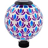 SAVENNA Mosaic Solar Gazing Ball 8 Inch,Glass Garden Globe with Auto On/Off for Yard, Lawn &amp; Outdoor Decor,Purple Blue