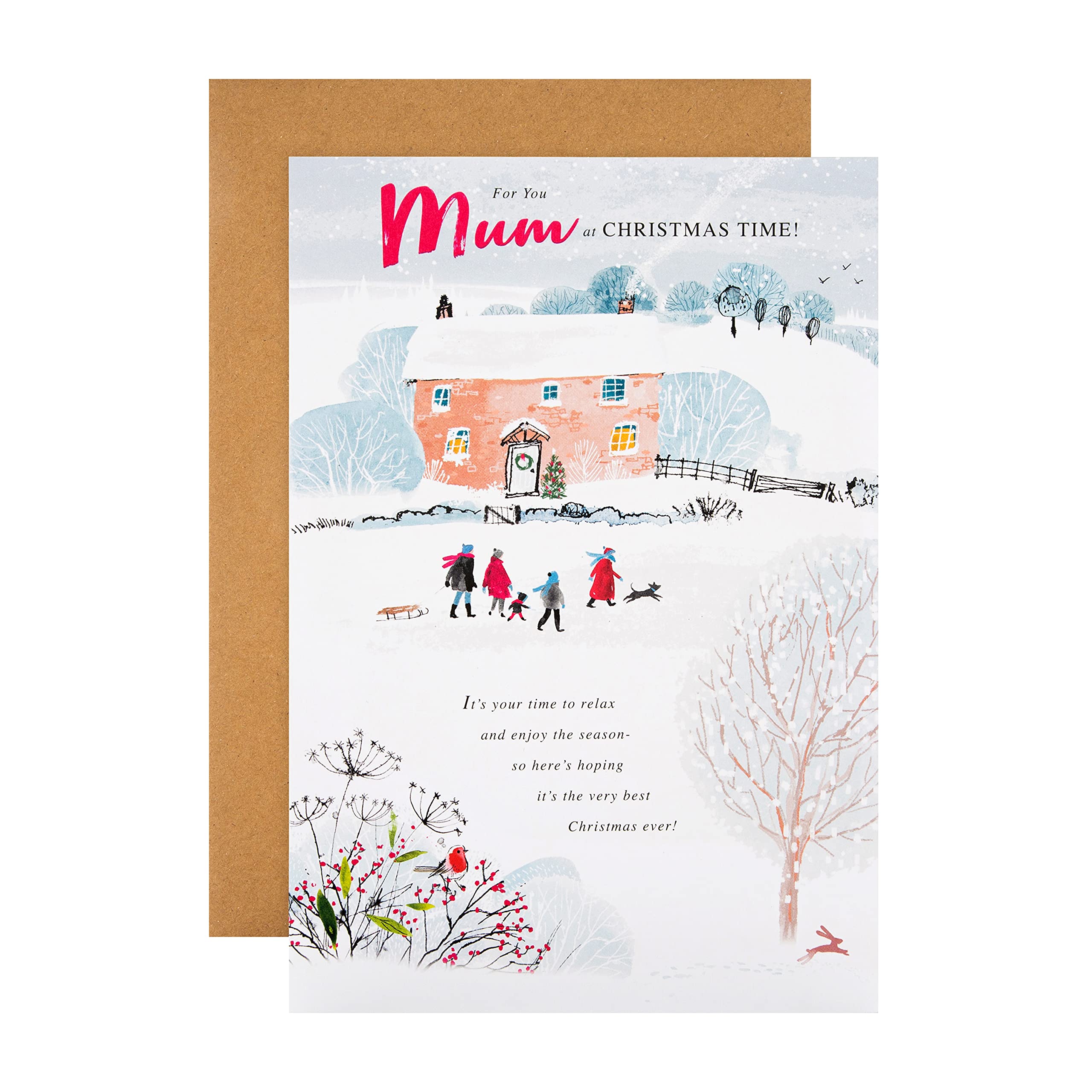 Hallmark Christmas Card for Mum - Classic Illustrated Winter Scene Design