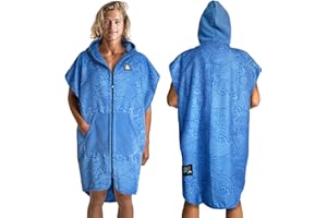 Pilotfish Surf Poncho Changing Robe Towel - Hooded, Zippered Towel Poncho for Beach, Surfing, Swimming | 2 Front Pockets, Machine Washable, (Blue Waves, Large)