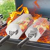 Rolling Grilling Basket, 2 PCS 304 Stainless Steel BBQ Grill Baskets | Large &amp; Small Nestable Design for Outdoor Camping, Ideal for Grilling Vegetables, Meat and Seafood