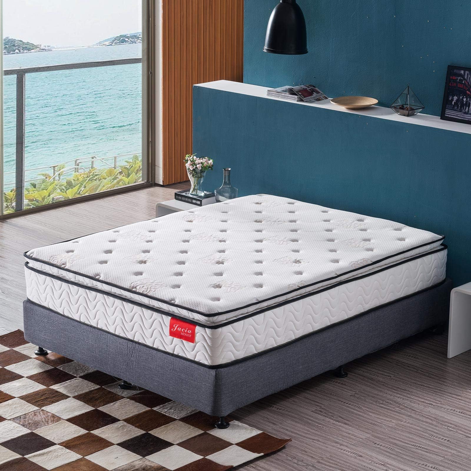 Jacia House Queen Mattress 11.4 Inch Pillow Top Pocket Spring Hybrid Mattress, Memory Foam Innerspring Firm Bed in a Bag