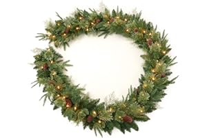 AMERZEST 9Ft Pre-lit Christmas Garland with 50 LED Lights Battery Operated,Holiday Decoration Stairs Wall Mantle Door Indoor Outdoor