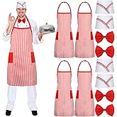 Ramede 12 Pcs Adult 1950s Waiter Costume Kit - Red & White Striped Apron, Chef Hat, Bow Tie - Unisex Adults - Chef Theme - Halloween, Carnival