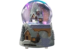 Juniland Castle Snowy House and Revolving Train Snow Globe Color Changing Lighting Snowglobe Plays Winter Wonderland (Castle and Train)