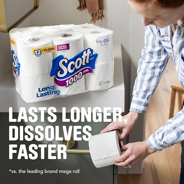 SCOTT 1000 SHEETS PER ROLL, 12 TOILET PAPER ROLLS, BATH TISSUE