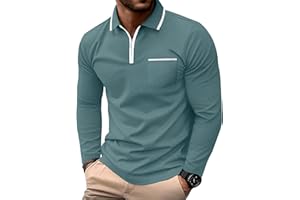 Askdeer Men's Polo Shirts Long Sleeve Zipper Classic Casual Golf Shirt Stylish Cotton T-Shirts