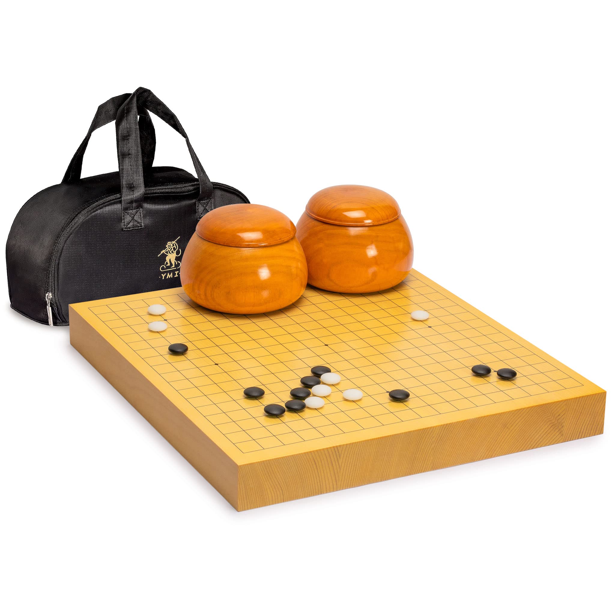 Yellow Mountain Imports Shin Kaya Go Game Set - 2-inch 19x19/13x13 Reversible Board, 9.2mm Yunzi Stones, Jujube Bowls - Classic Strategy Board Game (Baduk/Weiqi)