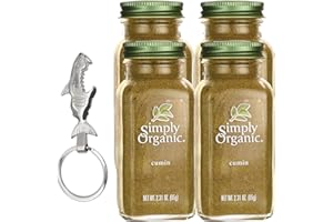 moofin Simply Organic Cumin Powder Organic, 2.31 oz, Enhanced Taste of Ground Cumin Powder - with Silver SS Bottle Opener Keychain, Cumin Seed Powder Perfect for Curries, Chili, Stews [Pack of 4]