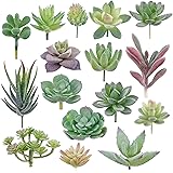 Augshy Artificial Succulents, 16 Pack Fake Succulents Plants Artificial Small Fake Plants Faux Succulents Unpotted for Lotus 