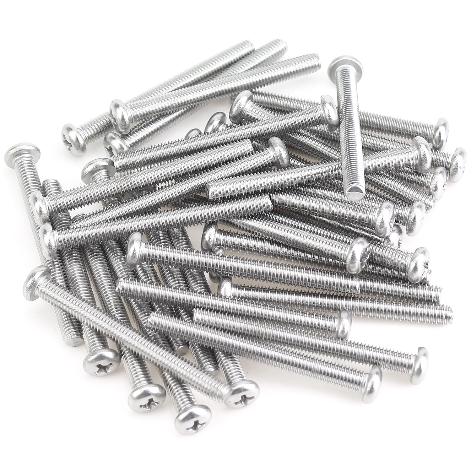 Photo 1 of 35 Pieces M5 x 50mm Machine Screws, Thread Pitch 0.8mm, Sutemribor M5 Phillips Pan Head Machine Screws, 304 Stainless Steel, Fully Threaded, Silver