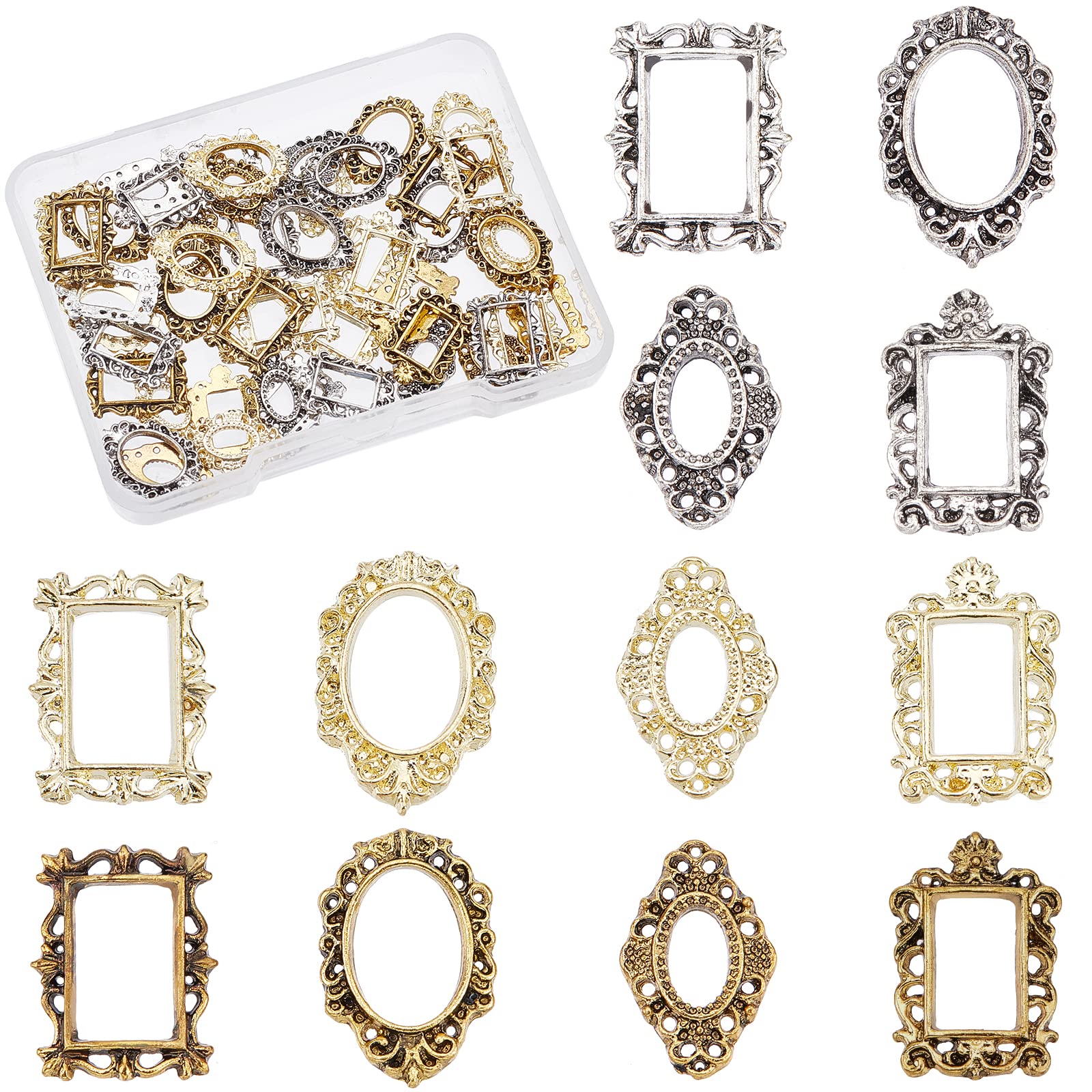 OLYCRAFT 60Pcs Photo Frame Theme Resin Filler Charms Mixed Pictures Frames Resin Bezel Pendant Alloy Resins Filling Crafts Nail Art Decor Accessories for Jewelry Making