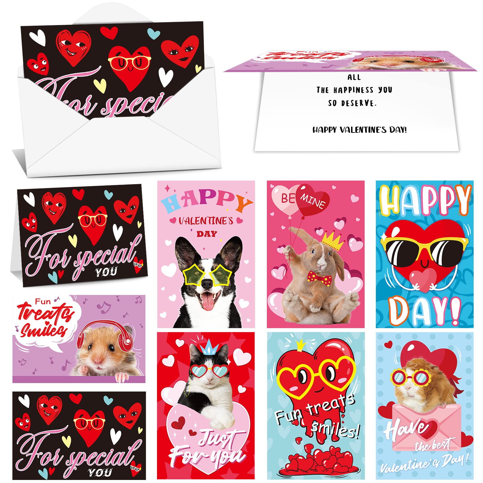 Zonon 24 Pcs Kids Valentines Day Cards with Envelopes Classroom Exchange Gift Cartoon Animal Cardboards for Child Valentine's Thank You Cards Girls Boys Classroom School Party Favors(Pet Style)