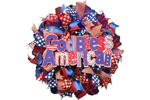 GZSRTT July 4th Decor Front Patriotic Americana Wreath Handcrafted Memorial Day and Festival Garland Decoration Front Door Wall Home Decor (D)