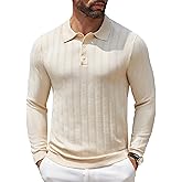 COOFANDY Men Knit Long Sleeve Polo Shirts Casual Dress Collared Sweater Pullover Button Down Golf Polo Shirts