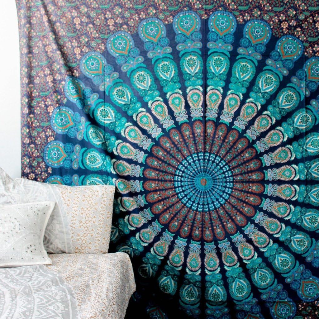 Jaipurwala Cotton Bed Sheet for Single Bed Mandala Print Blue and White