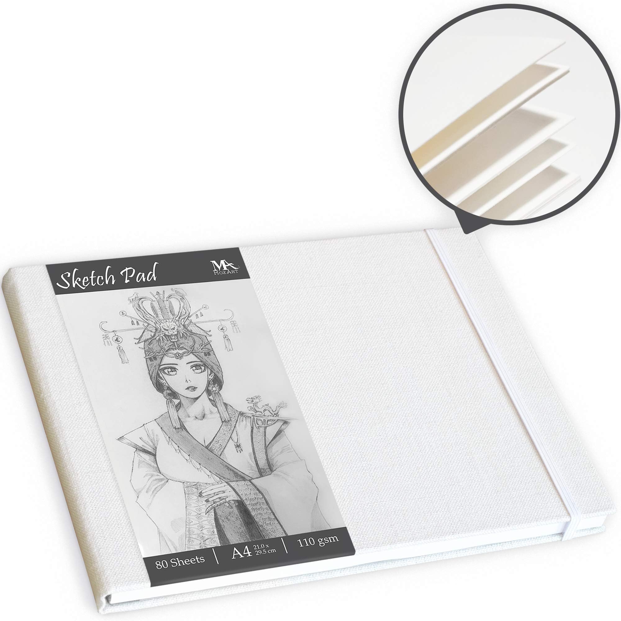 Mozart SuppliesSketch Pad - A4 Size - 80 Sheets Sketch Papers - Linen Bound hardback - Ideal for Drawing, Sketching, Journaling