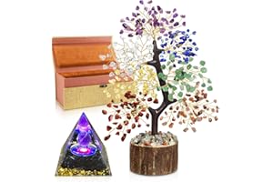 TATOODAA 7 Chakra Crystal Tree of Life with Orgonite Pyramid (Set 2) - Unique Birthday Gifts for Women, Chakra Healing Trees Positive Energy for Home Office Desk Decor, New House Warming Gift