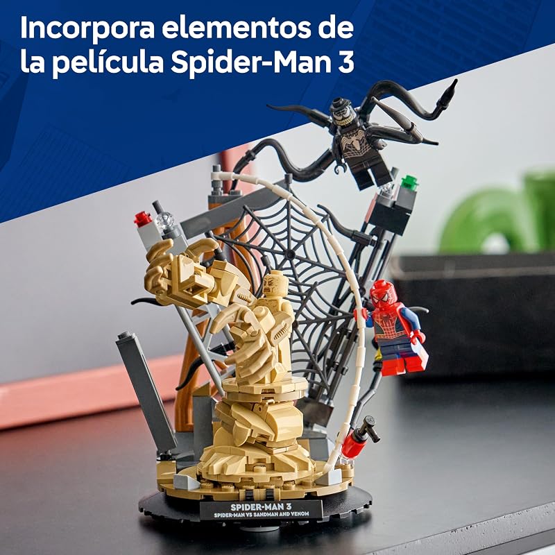 | Marvel Batalla Legendaria: Spider-Man vs. Sandman - Obra y Superhéroes de Juguete - 3 Minifiguras Inc. Venom - Regalo para Niños de 9+ Años y Fans de Las Películas - 76334