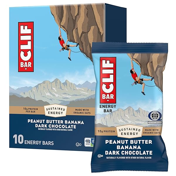 CLIF BAR – ENERGY PROTEIN BARS – PEANUT BUTTER BANANA WITH DARK CHOCOLATE – MADE WITH ORGANIC OATS – ENERGY BARS – NON-GMO – (10 PACK)