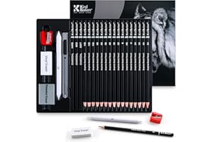 Kird Barken 24PCS Professional Sketch Pencil Set – 5H to 14B Pencils, Charcoal Pencils, Art Supplies Kit with Erasers, Sharpener, Knife – Ideal Gift for Artists, Students, Kids, Beginners