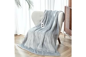 SNUGSUN Heated Blanket Throw Size, Soft and Cozy Electric Heating Blanket for Bed, Automatic Safety System 6 Heating Levels & 4 Hours Auto-Off, 50" x 60" Violet Grey
