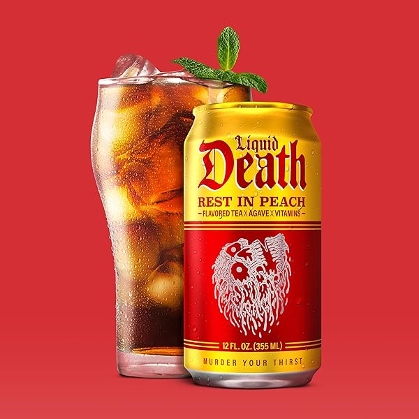 LIQUID DEATH ICED TEA – REST IN PEACH (PEACH-FLAVORED BLACK TEA), LESS SUGAR*, BOOST OF CAFFEINE, B VITAMINS, NO ARTIFICIAL SWEETENERS, 12 FL OZ (PACK OF 12)