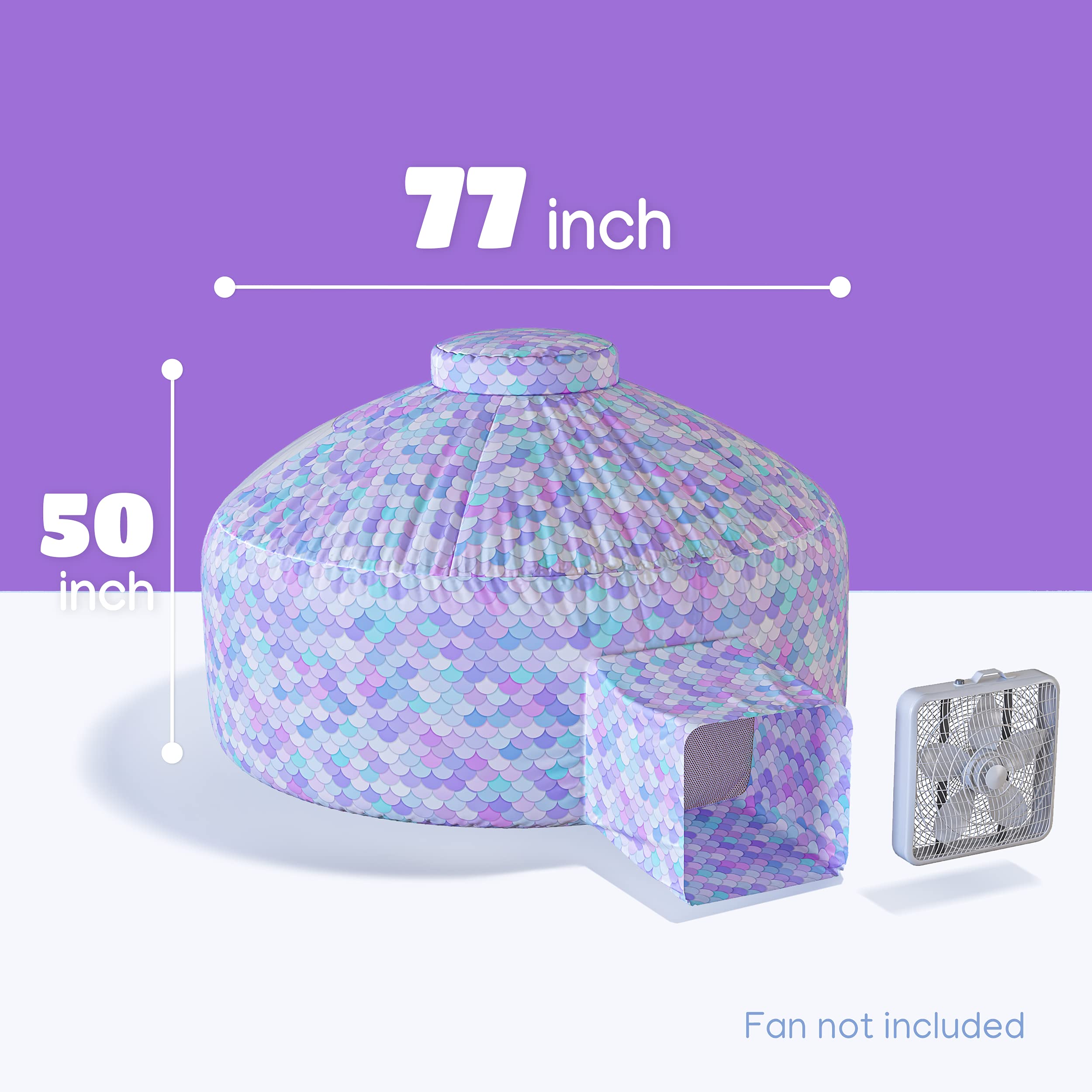 Skywin Inflatable Air Tent for Kids (77” x 50”), Perfect for Social or Solo Imaginative Play, Blow Up Tent, Sets Up and Stores Away in Seconds, Toddler Playhouse (Fan NOT Included) (Blue Mermaid)