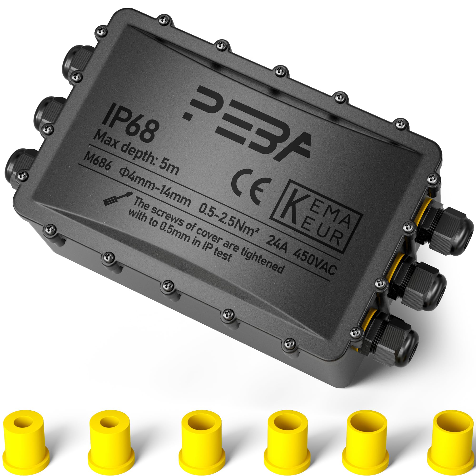 PEBA Waterproof Junction Box Ip68 Outdoor Cable Electrical 4-Way Connector Boxes with Terminal External Sleeve Coupler for 4-14mm Diameter Wire