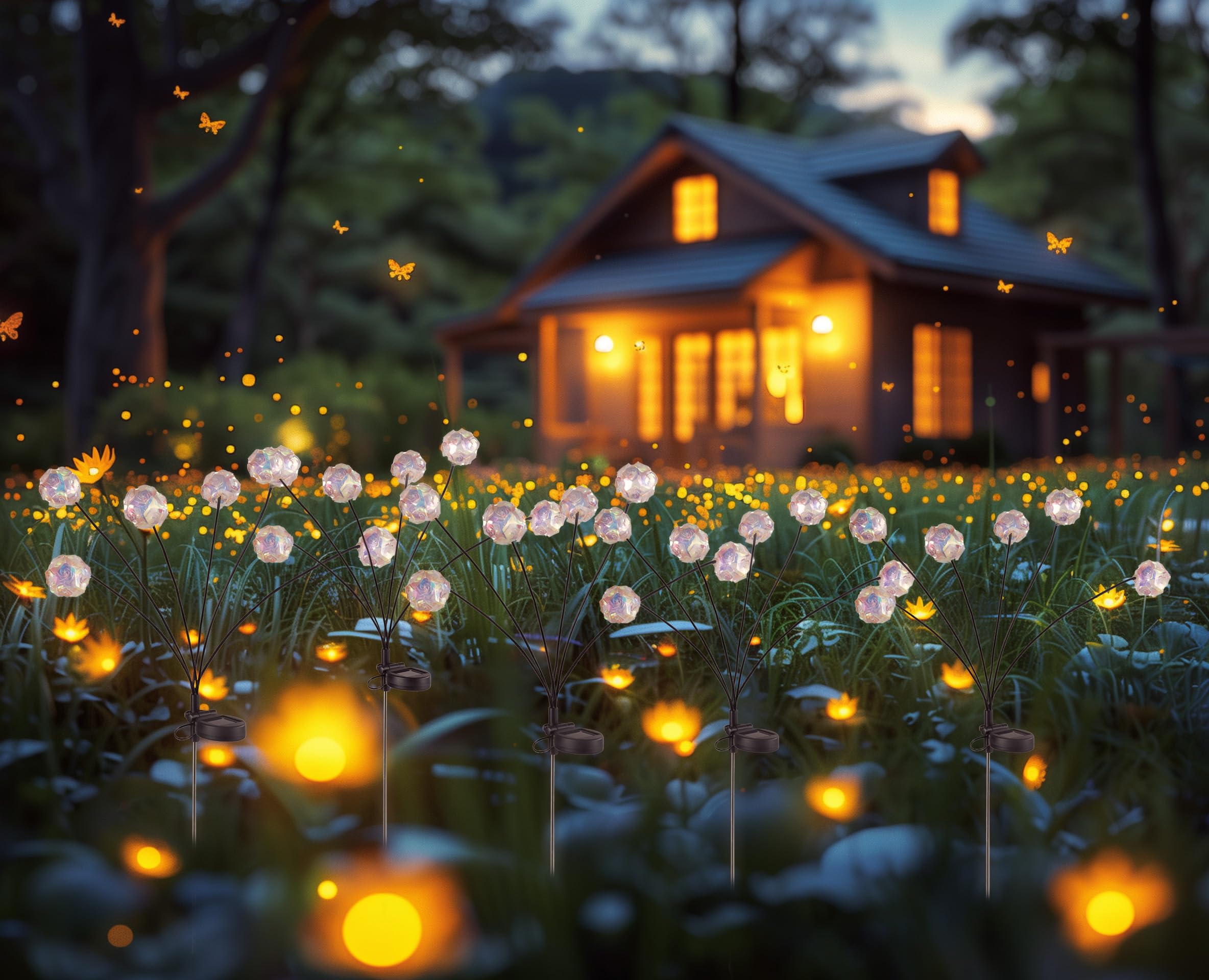 Photo 1 of Solar Lights Outdoor Waterproof 2 Packs, Solar Color Changing Lights, Halloween LED Lights Rose Sphere Stake, Twelve Vibrant Iridescent Spheres Light for Garden Patio Yard Pathway(24058)