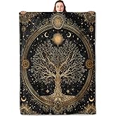 YCUFN Mysterious Tree of Life Flannel Blanket Boho Sun Moon and Celestial Star Lightweight Throw Blankets for Sofa Picnic Travel and Gathering Decorate All Season Use Nature Lovers Gifts 50x60in