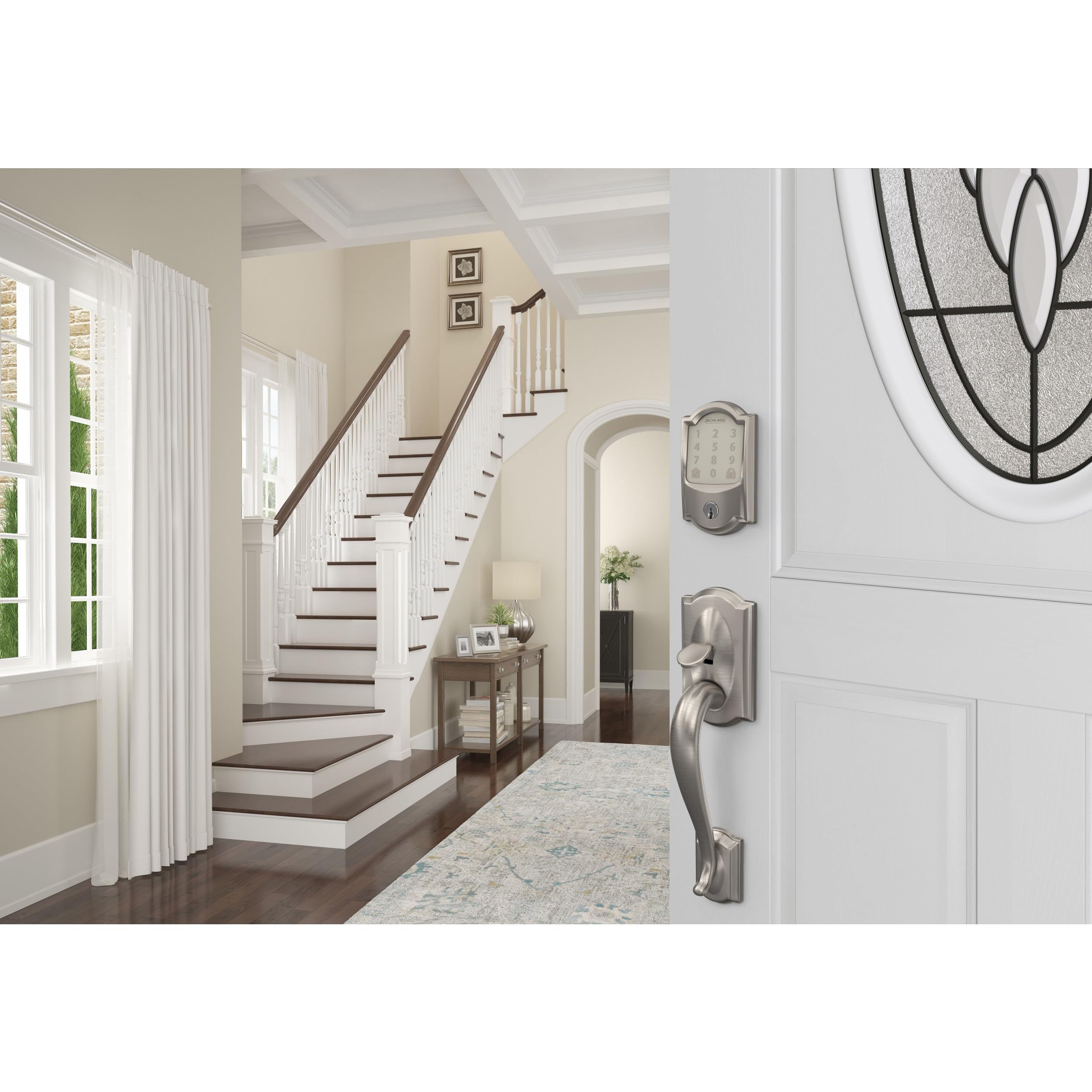 Schlage Encode Smart WiFi Deadbolt Lock for Front Door - Keyless Entry with App or Touchscreen - Works with Alexa, Hey Google, & Airbnb - Create Codes for Guests - Satin Nickel Silver - View 2