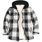 ZENTHACE Women's Hooded Flannel Shirt Jacket,Sherpa Lined Full Zip Fall Winter Plaid Shacket