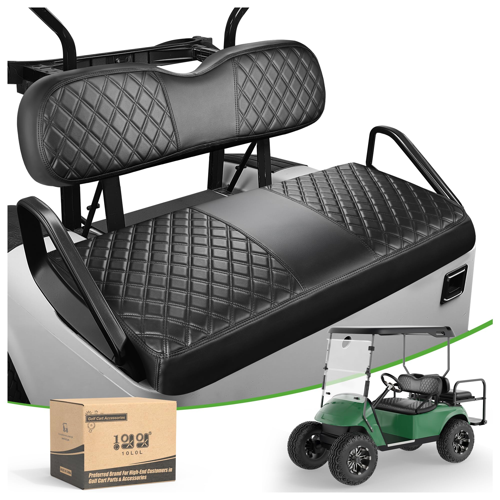 Photo 1 of 10L0L Golf Cart Seat Covers for EZGO TXT Front Seats - Waterproof Vinyl Leather with Adjustable Straps and Retractable Buckle, No Stapler Needed Black