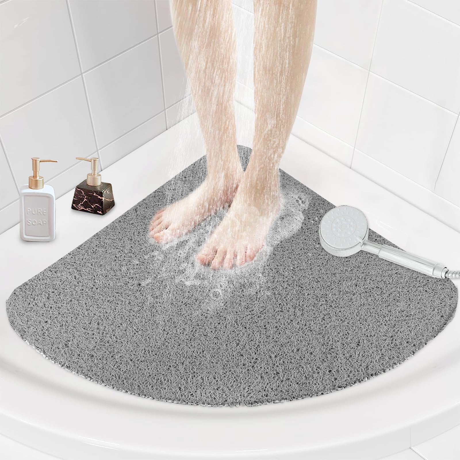 Mofonky Corner Shower Mat Non Slip: 80 x 80 cm Extra Large Shower Mats for Inside Shower - Loofah Quadrant Shower Tray Matt Anti Mould for Elderly
