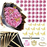 36 Pack Glitter Roses Bouquet Pink - DIY Artificial Rose Bouquet Fake Glitter Flowers with Stems Eternal Floral for Elegance Wedding Bouquet Anniversary Birthday Graduations Valentine's Day Love Gift