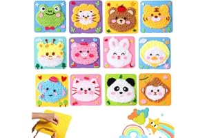 Diy Embroidery Doll Set, Sewing Kit for Kids, Cartoon Animal Craft Kit, 12 Pack Cartoon Animal Felt Embroidery Stitching with