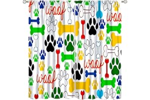 SXXLDNG Paw Print Curtain Black White Dog Cat Cute Pet Lovers Animal Paw Footprints Cartoon Pattern Modern Creative Fabric Curtain Living Room Bedroom Window Drapes 2 Panel Set 42x45 inch