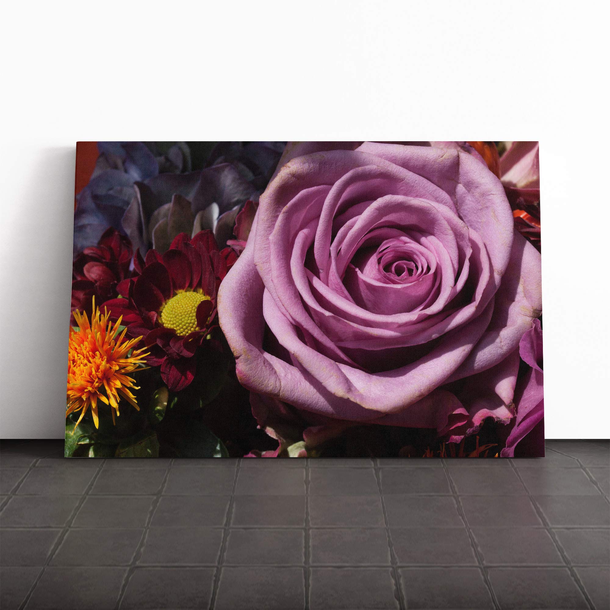 Flower Purple Rose (1) Canvas Print | Gallery Wrapped 30mm Frame Wall Art | 20x14 inches | Ready to Hang | Modern Floral Picture | Living Room Bedroom Lounge Office
