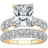 Palm Beach Jewelry 14K Yellow Gold Plated Emerald Cut Cubic Zirconia Pave Bridal Ring Set